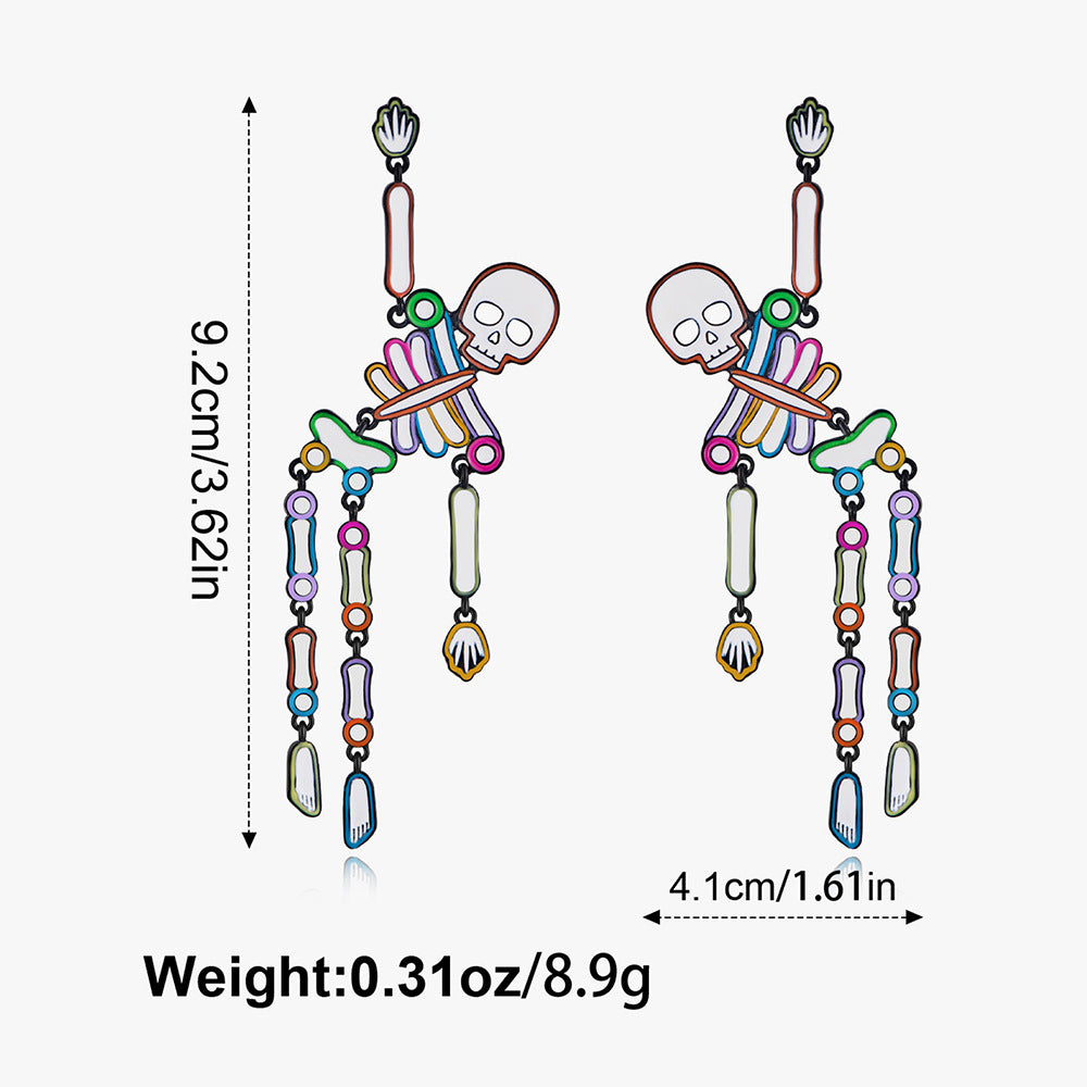 Rhinestone Skeleton Halloween Dangle Stud Earrings
