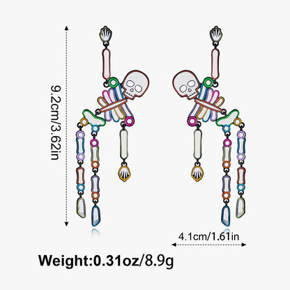 Rhinestone Skeleton Halloween Dangle Stud Earrings