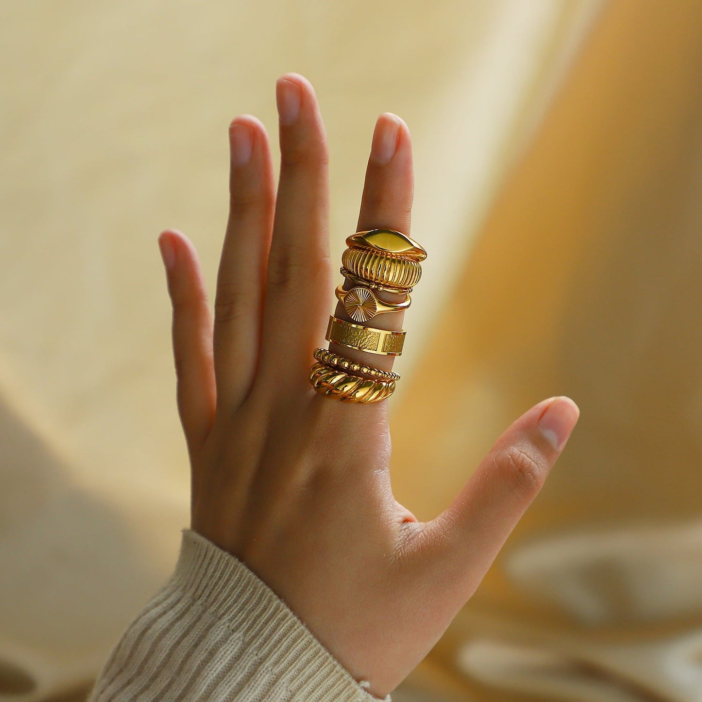 Gold Irregular Simple Wide Rings