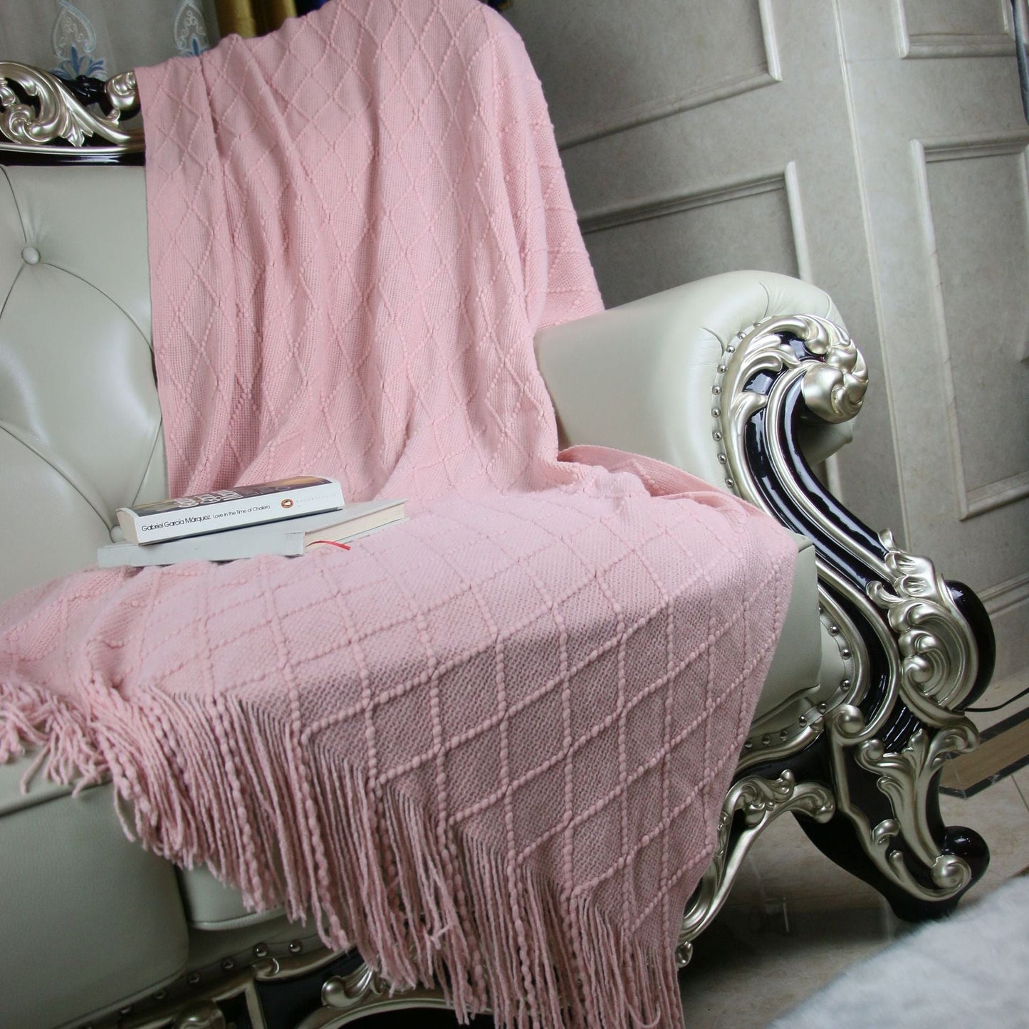 Minimalist Solid Color Diamond Pattern Sofa Blanket