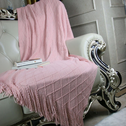 Minimalist Solid Color Diamond Pattern Sofa Blanket