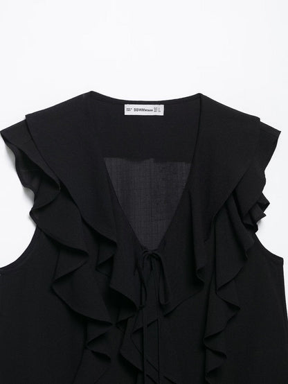 Ruffle V-Neck Sleeveless Top Mini Skirt Set