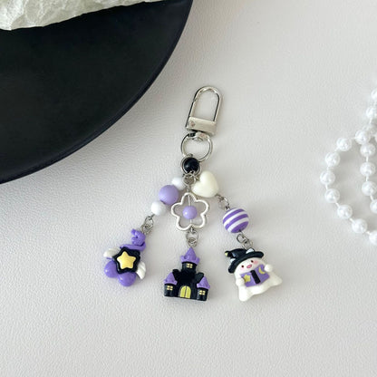 Halloween Cartoon Ghost Beads Keychain