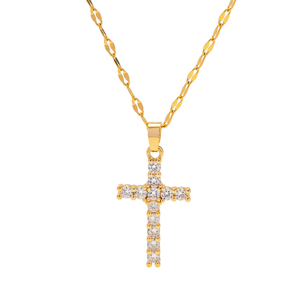 Vintage Rhinestone Cross Pendant Necklace