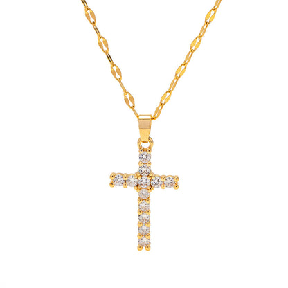 Vintage Rhinestone Cross Pendant Necklace