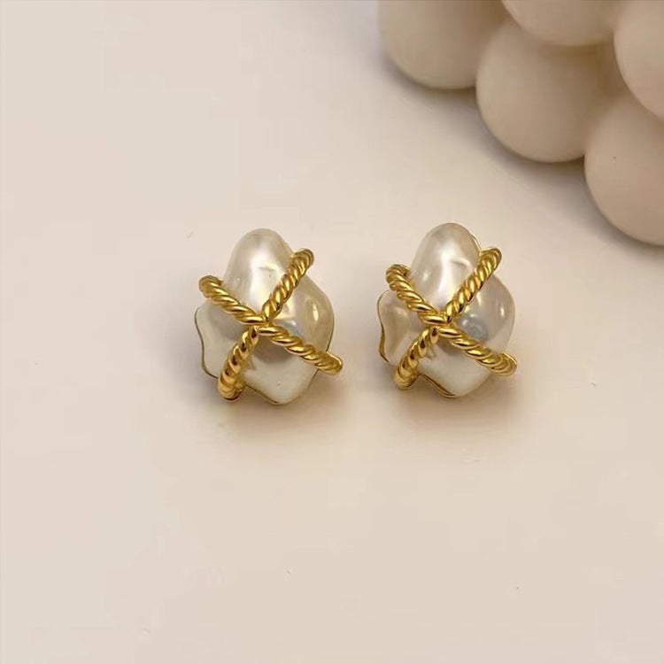 Vintage Irregular Pearl Letter Earrings