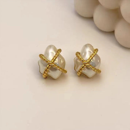 Vintage Irregular Pearl Letter Earrings