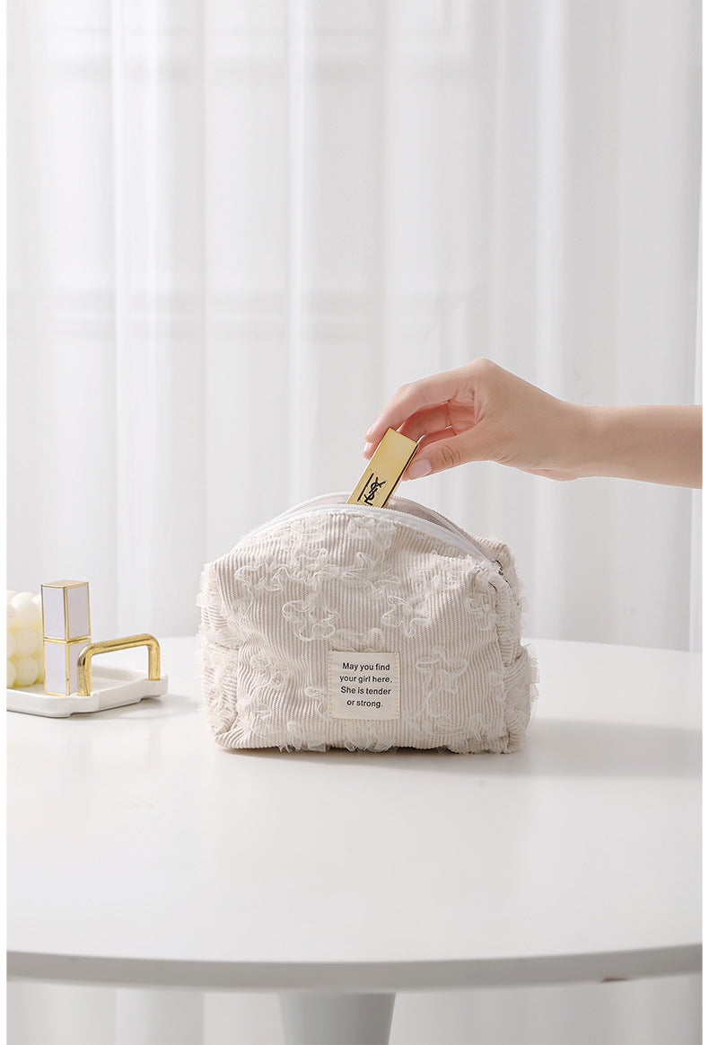 Lace Jacquard Portable Corduroy Cosmetic Bag