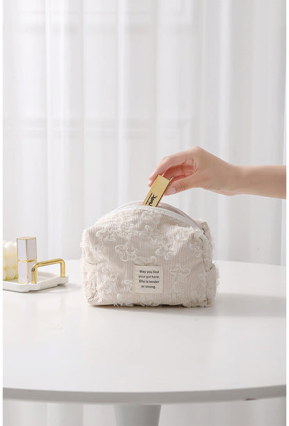 Lace Jacquard Portable Corduroy Cosmetic Bag