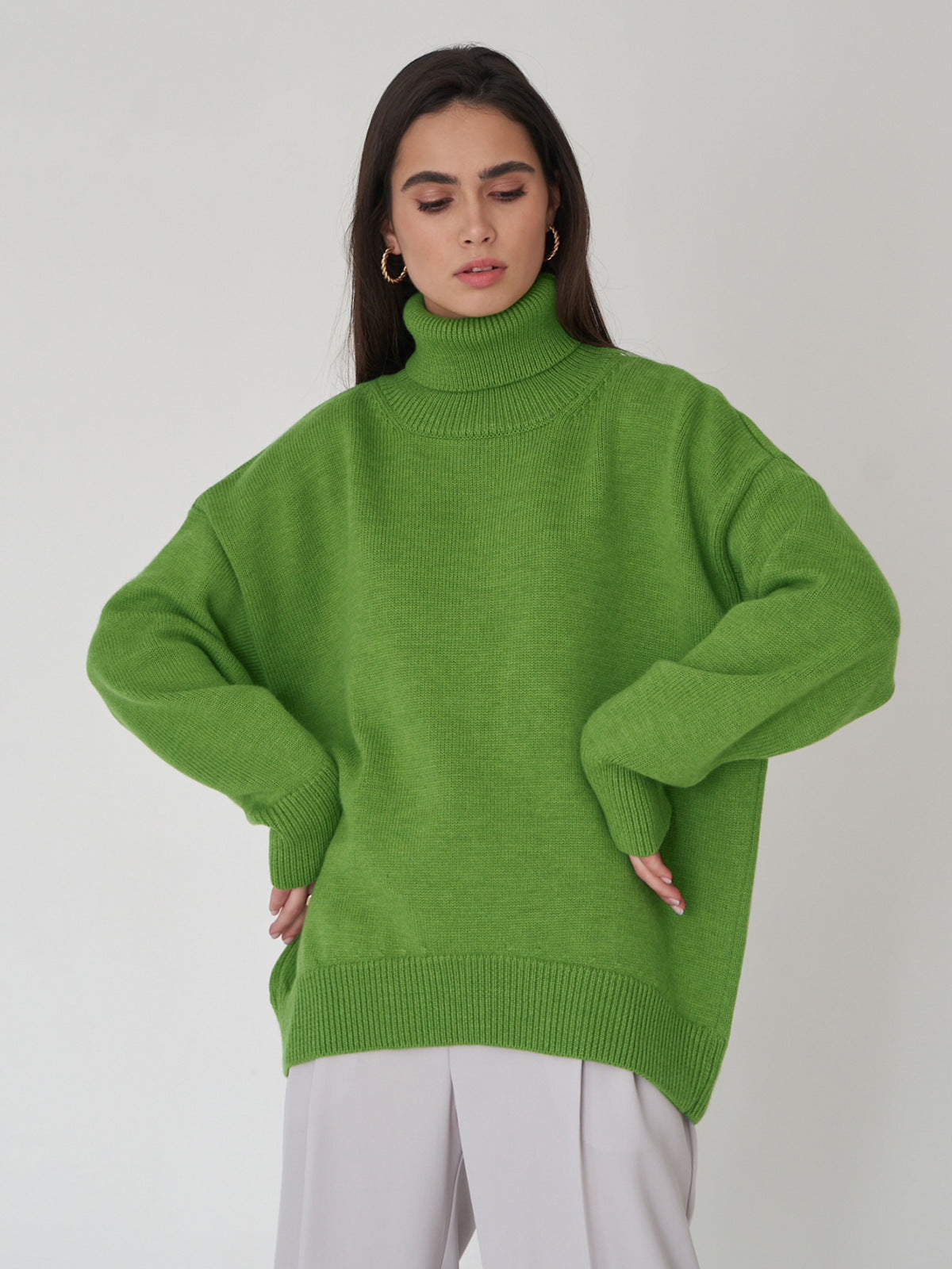 High Collar Loose Solid Color Sweater