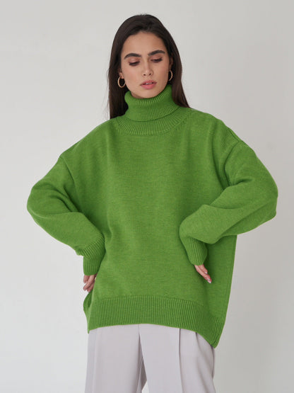 High Collar Loose Solid Color Sweater