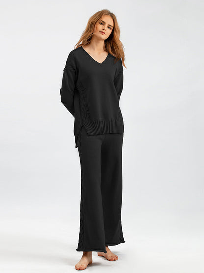 2+ V-Neck Side Split Knit Sets