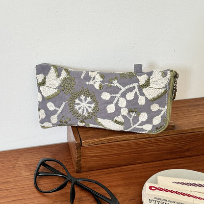 Simple Floral Embroidered Makeup Bag