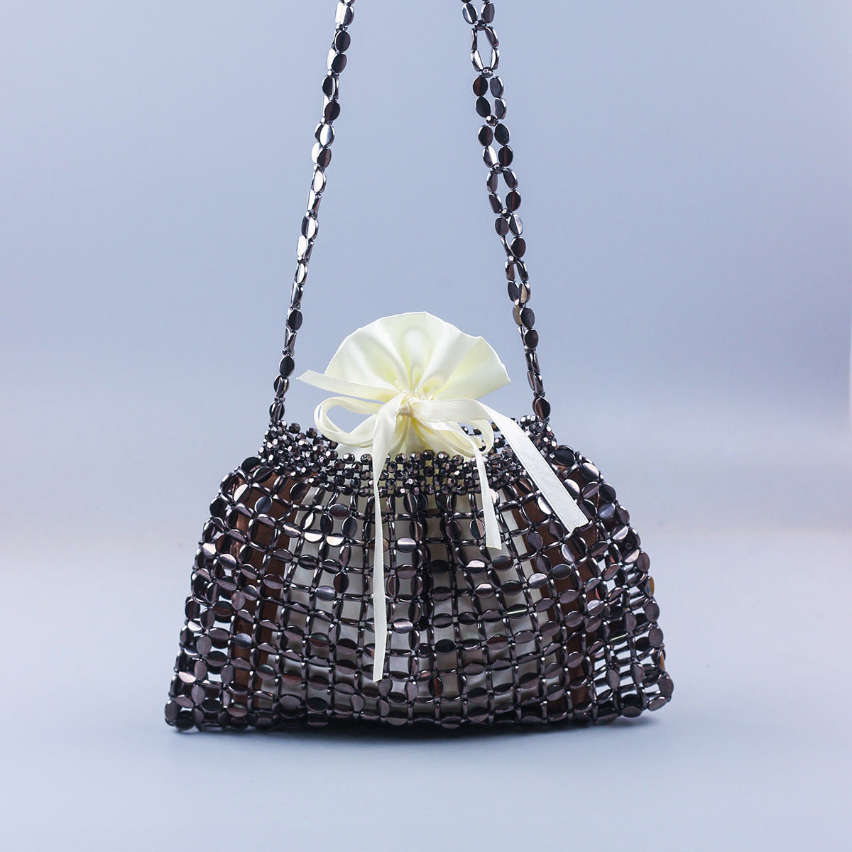 Beaded Woven Shoulder Tote Bag