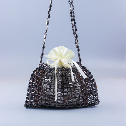 Beaded Woven Shoulder Tote Bag