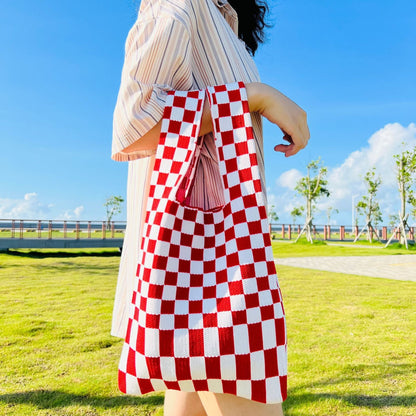 20+ Colorful Plaid Color Block Knit Handbag