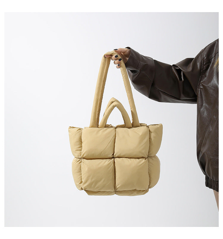 Simple Puffer Tote Bag Solid Color Soft Handbag