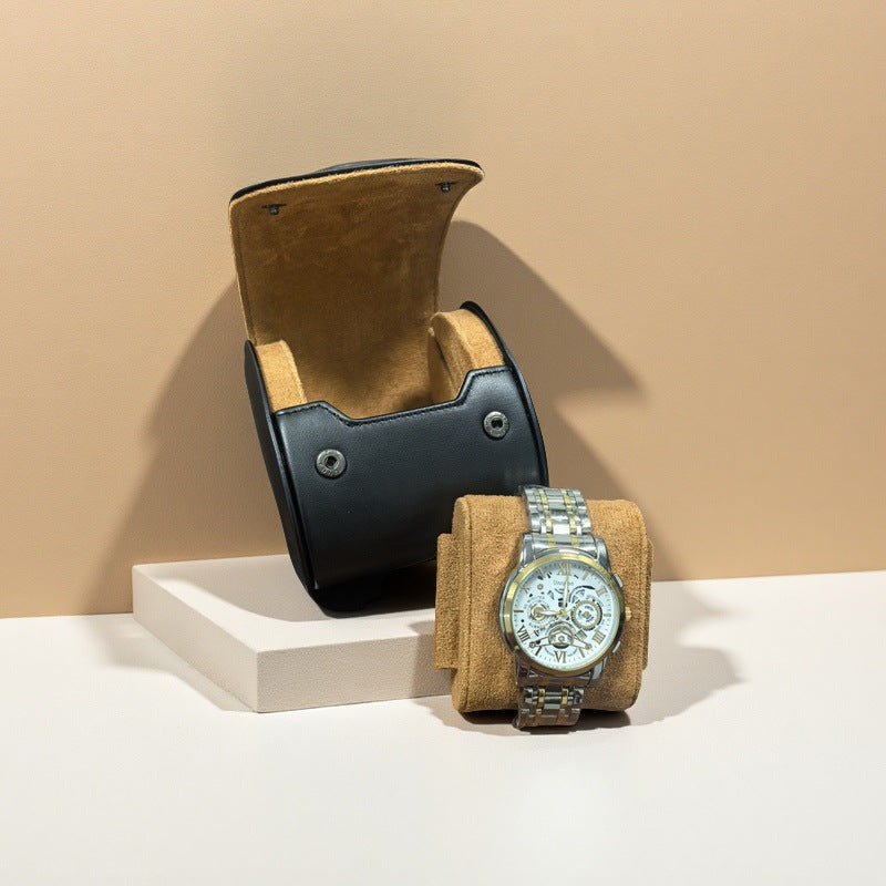 Solid Color PU Leather Watch Roll Case