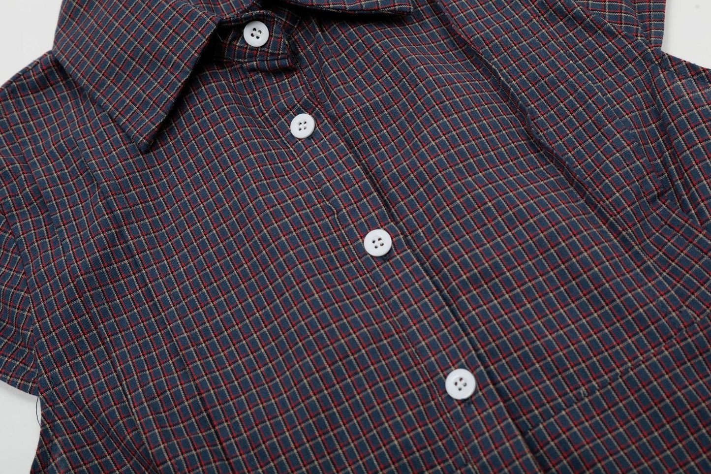 Vintage Lapel Collar Plaid Short Sleeve Top