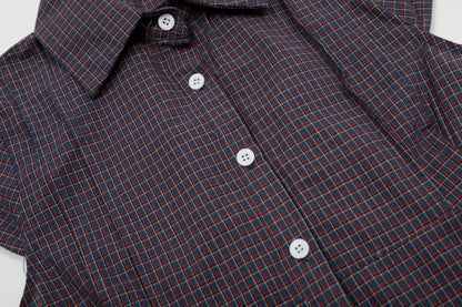 Vintage Lapel Collar Plaid Short Sleeve Top