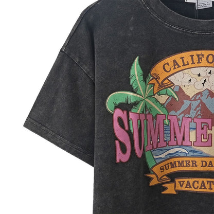 Vintage Distressed Printed Crew Neck T-Shirt