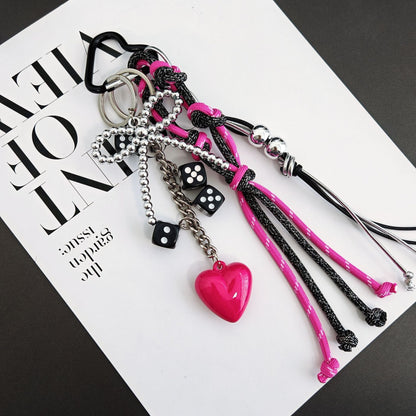 Simple Bow Beaded Braided Keychain Bag Charm