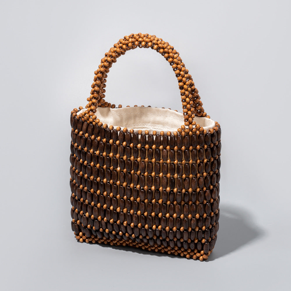 Wooden Bead Woven Handbags
