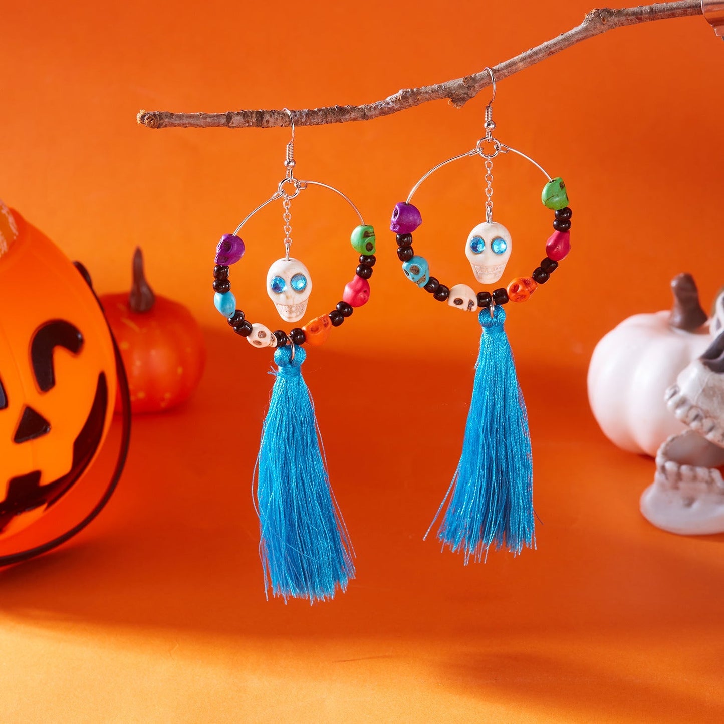 Funny Halloween Skeleton Tassel Drop Earrings
