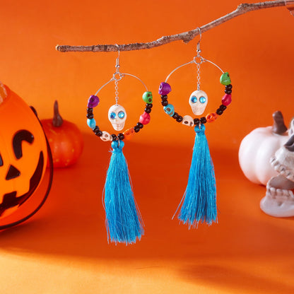 Funny Halloween Skeleton Tassel Drop Earrings
