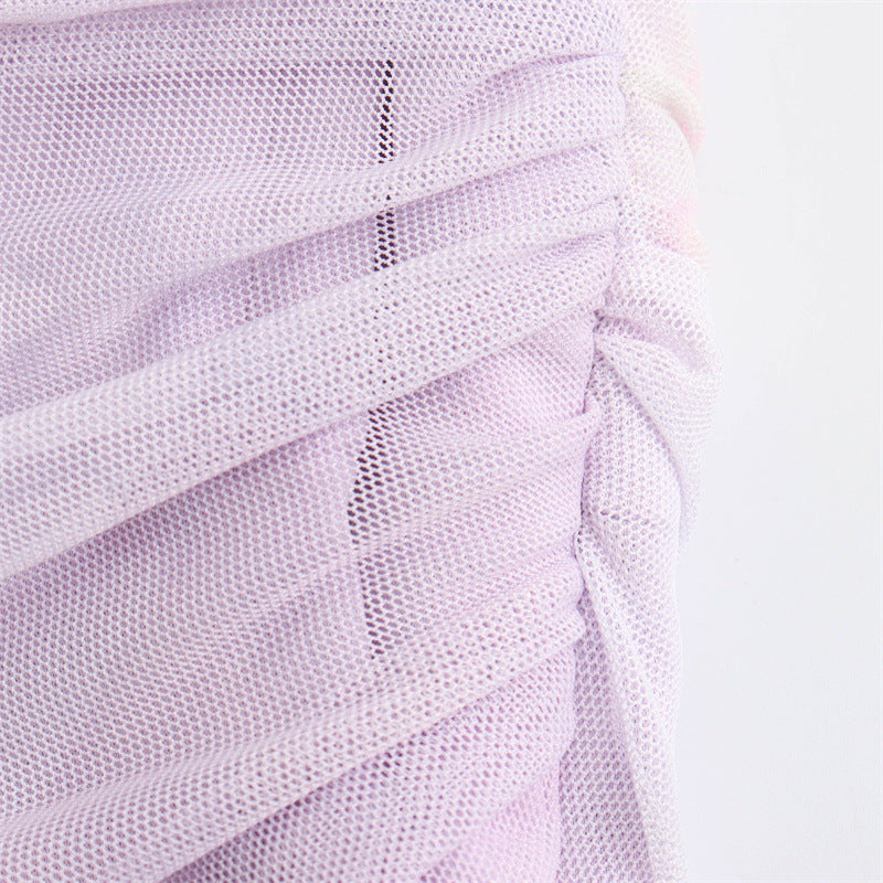 Elegant Mesh Ruched Spaghetti Strap Maxi Dress