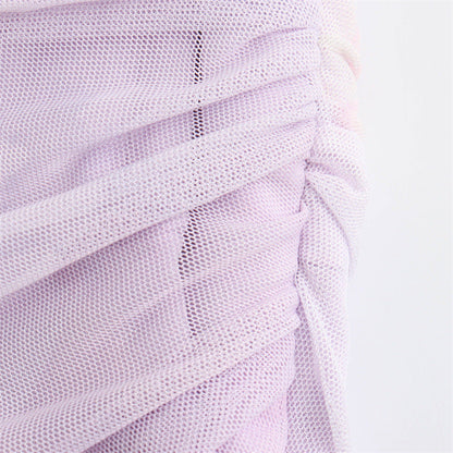 Elegant Mesh Ruched Spaghetti Strap Maxi Dress