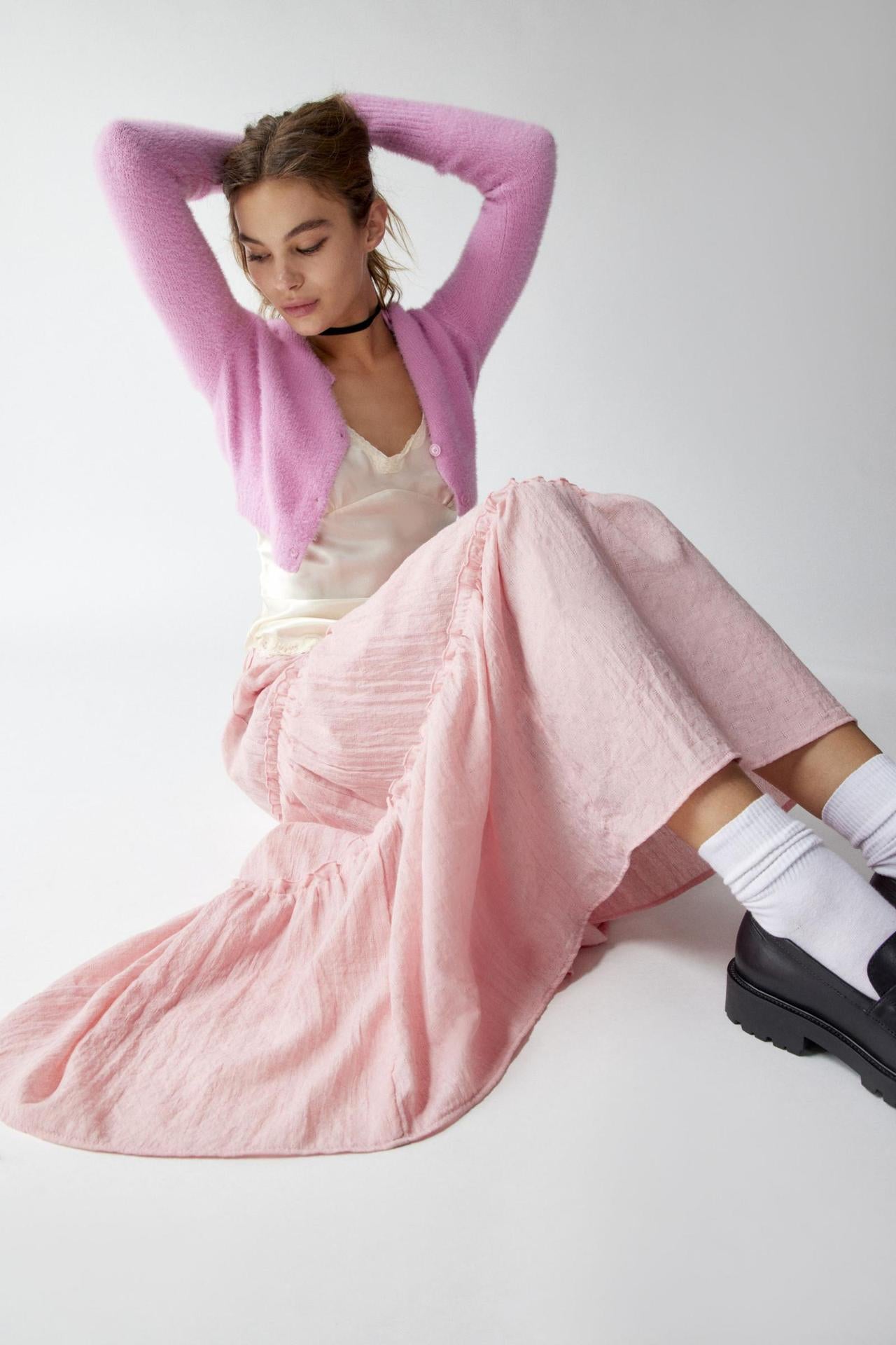 Chic Splice Pleated Lace Maxi Skirt