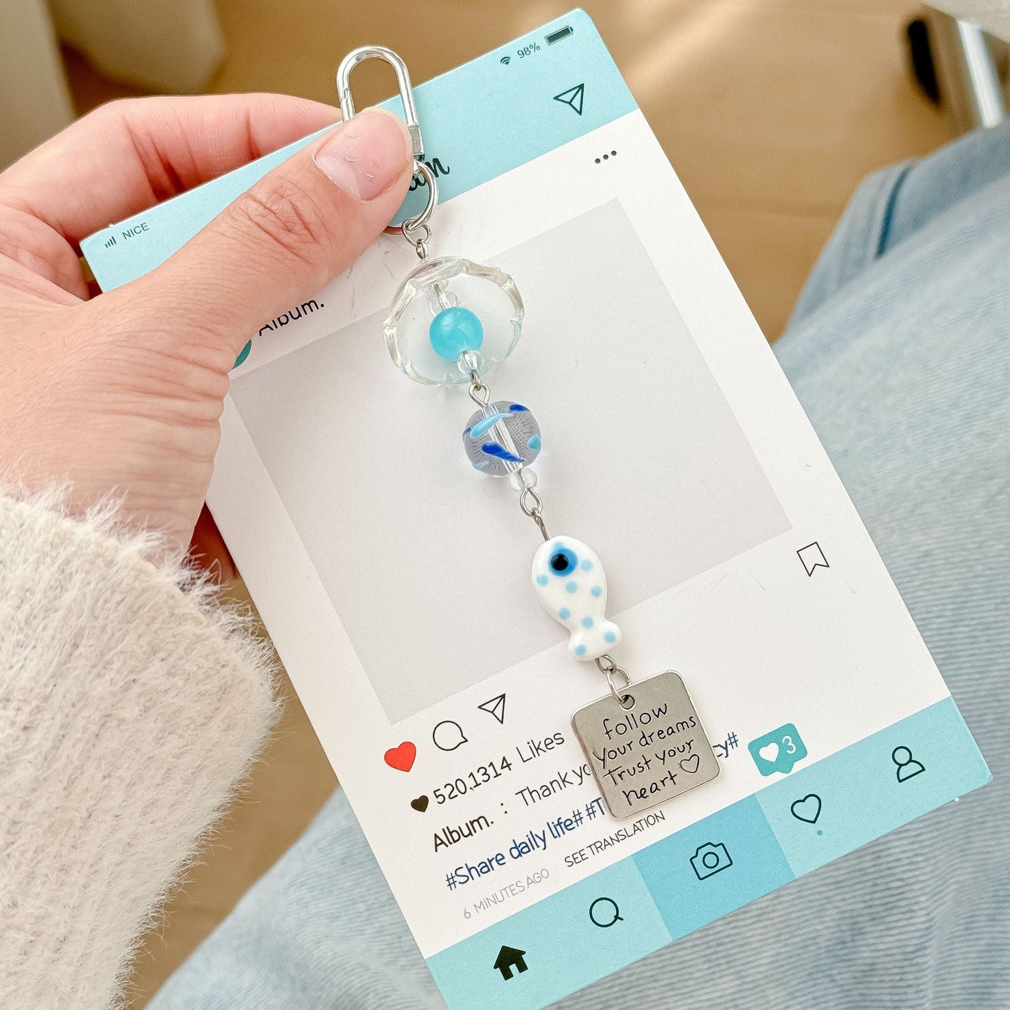 Cute Blue Fish Beaded Keychain Bag Charm