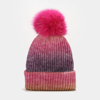 Gradient Contrast Color Cute Knit Pom Beanie
