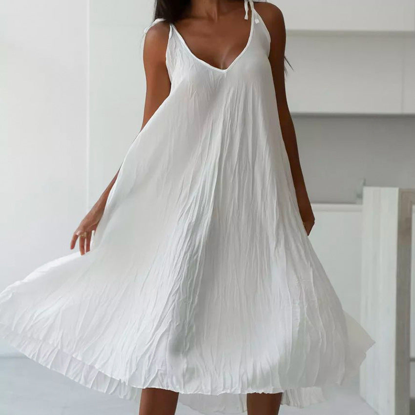 V-Neck Casual String Shoulder Sleepwear Dress
