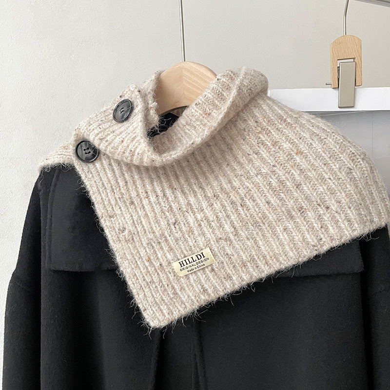 Solid Color Button Down High Collar Knit Scarve