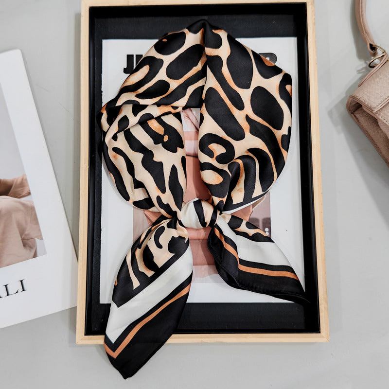 Leopard Splicing Print Square Satin Scarf