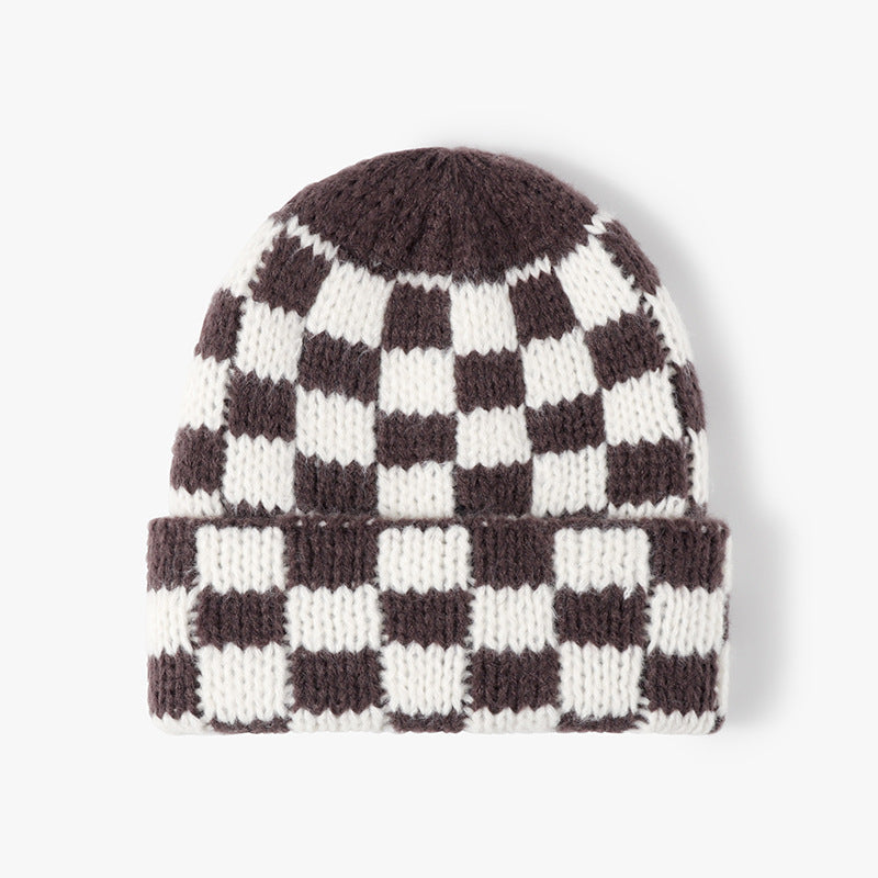 Plaid Contrast Color Warm Knit Beanie