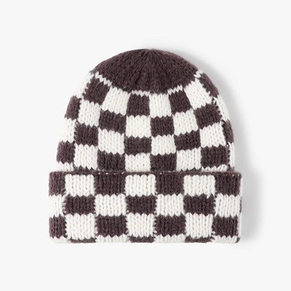 Plaid Contrast Color Warm Knit Beanie