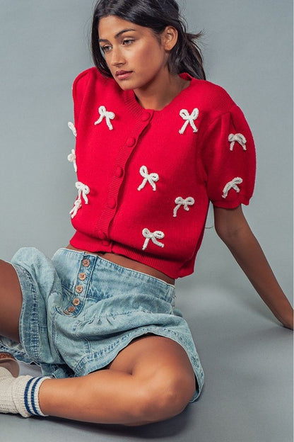 Bows Sweet Short Sleeves Knit Cardigan