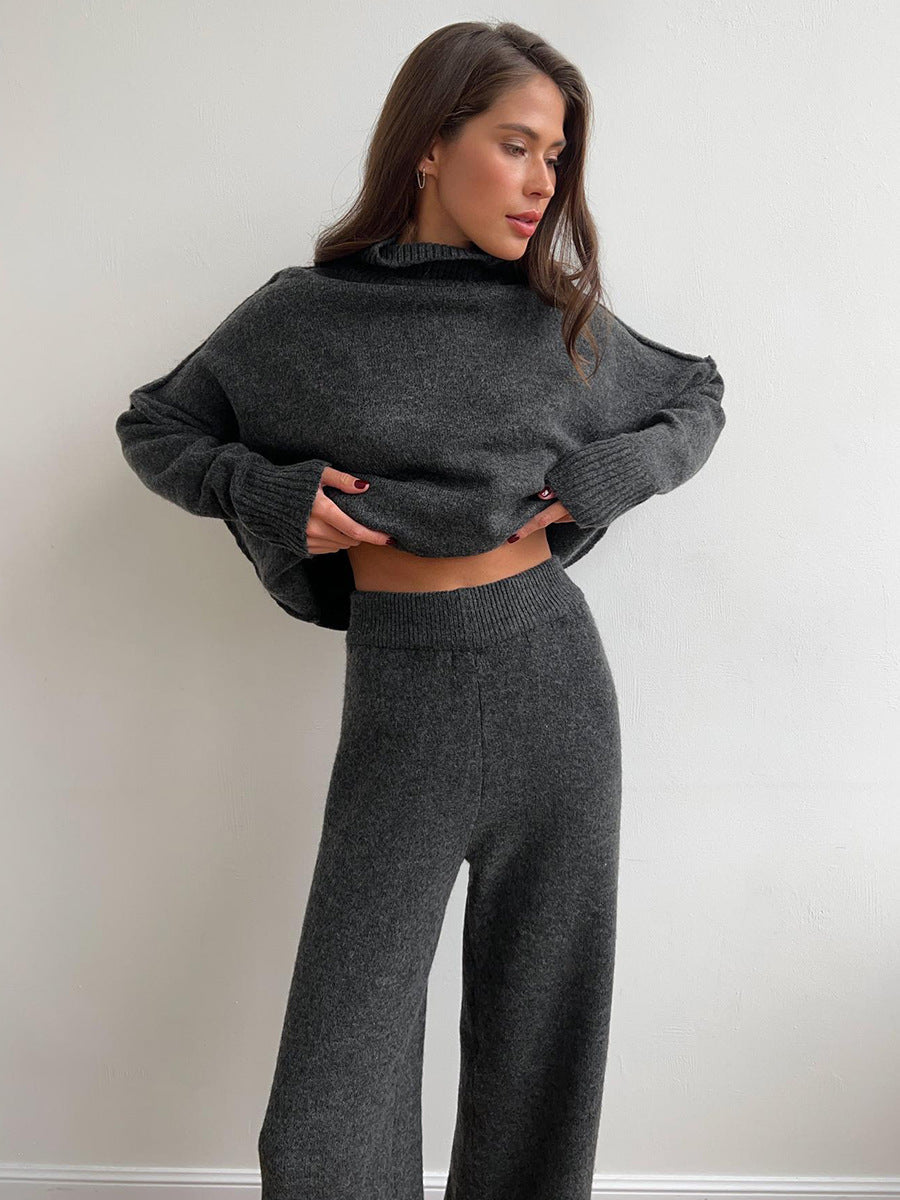 Loose High Collar Knit Sets
