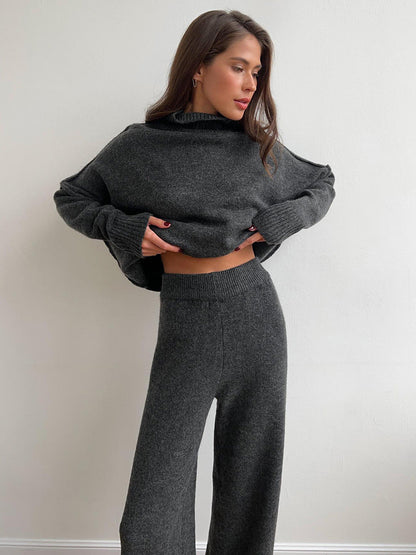 Loose High Collar Knit Sets
