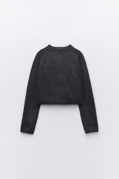 Simple Long Sleeve Knit Cropped Cardigan With Pockets