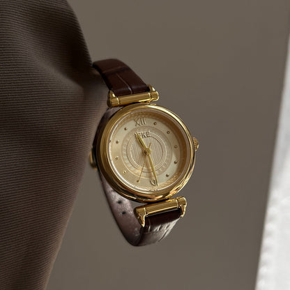 Luxury Round Leather Strap Quartz Watch