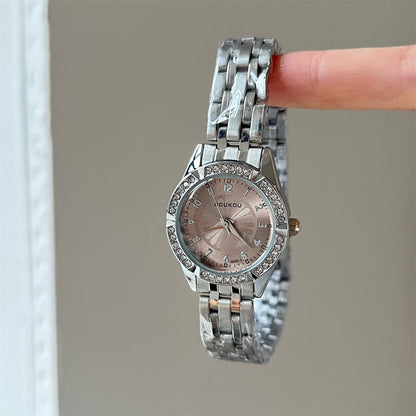 Rhinestone Round Dial Chic Quartz Watch