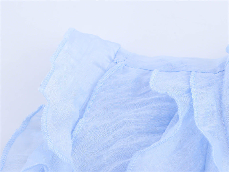 Fashion Solid Color Sleeveless Ruffl Layer Blouse