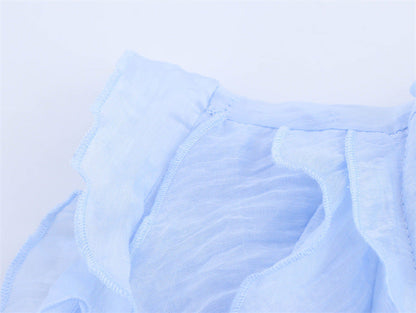 Fashion Solid Color Sleeveless Ruffl Layer Blouse