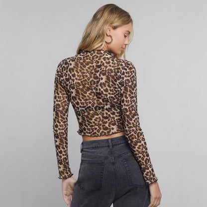 Leopard Print Mesh Sexy Short Top