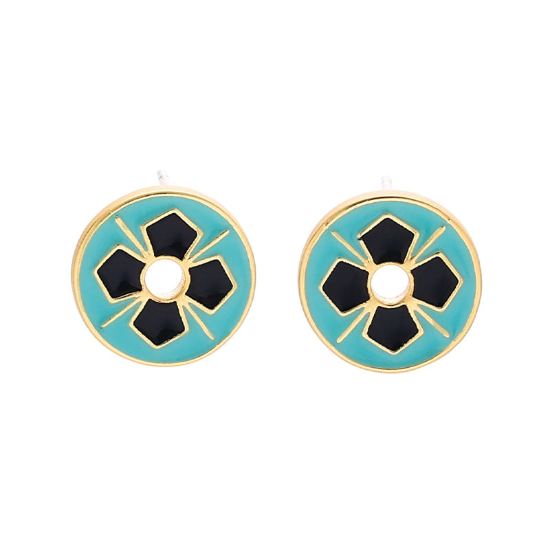 Vintage Geometric Floral Stud Earrings