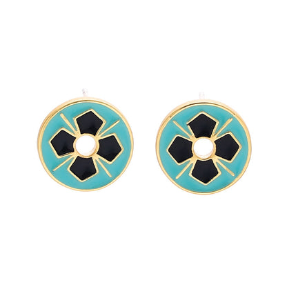 Vintage Geometric Floral Stud Earrings